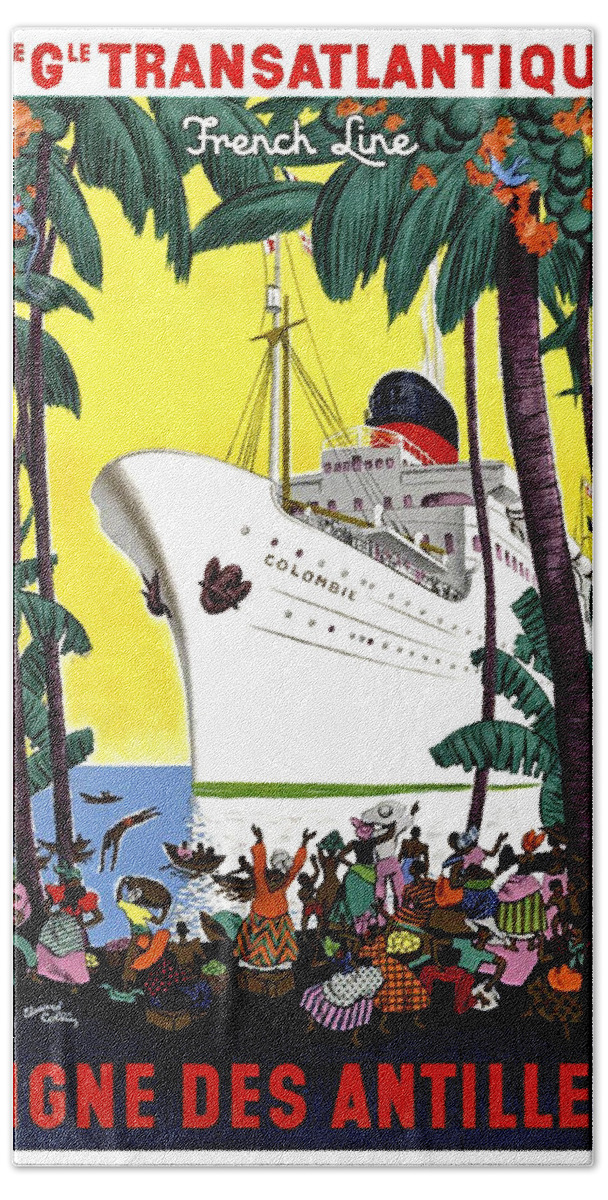 Trans Atlantic Hand Towel featuring the painting Trans Atlantic French line, cruiser, tourist ship Poster by Long Shot