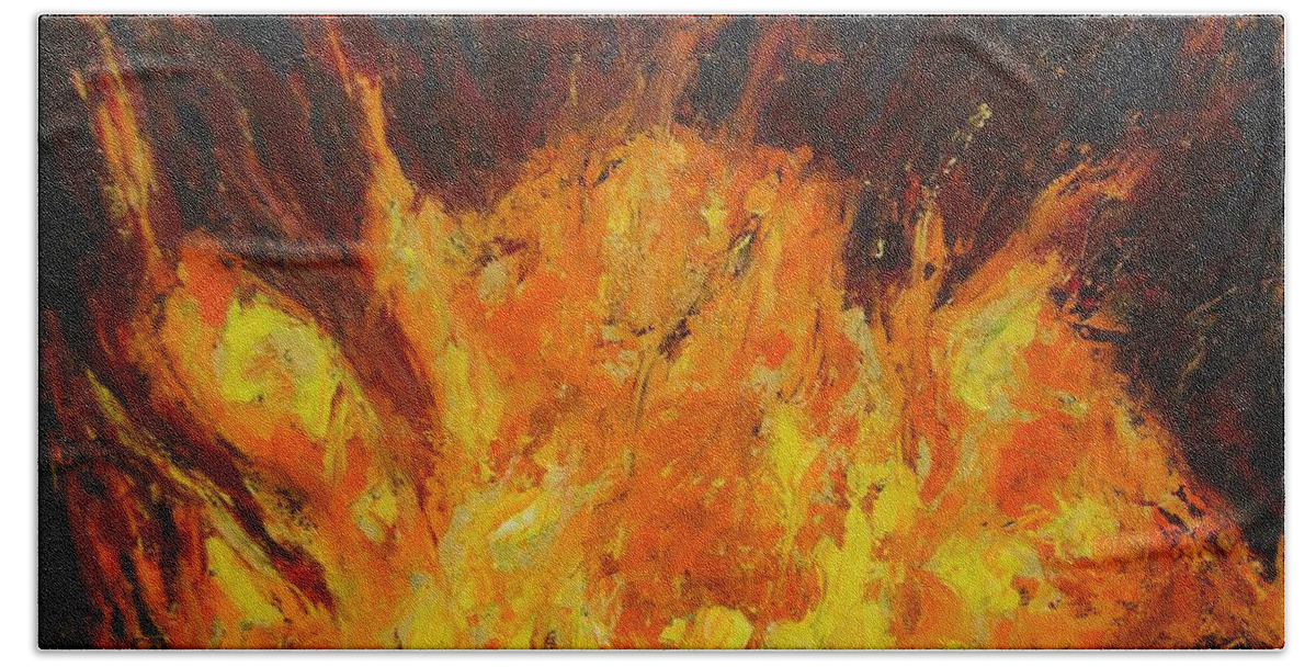 Transformation Through Fire I Bath Towel featuring the painting Transformation through fire I by Therese Legere