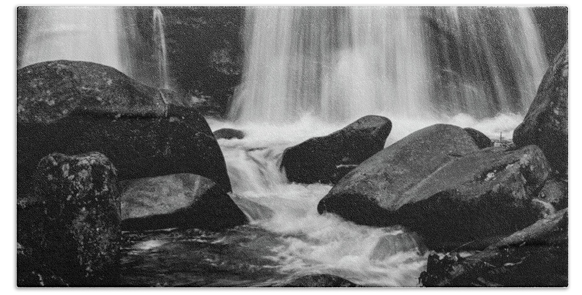 Waterfall Hand Towel featuring the photograph Trap Falls in Ashby MA Black and White 4 by Michael Saunders