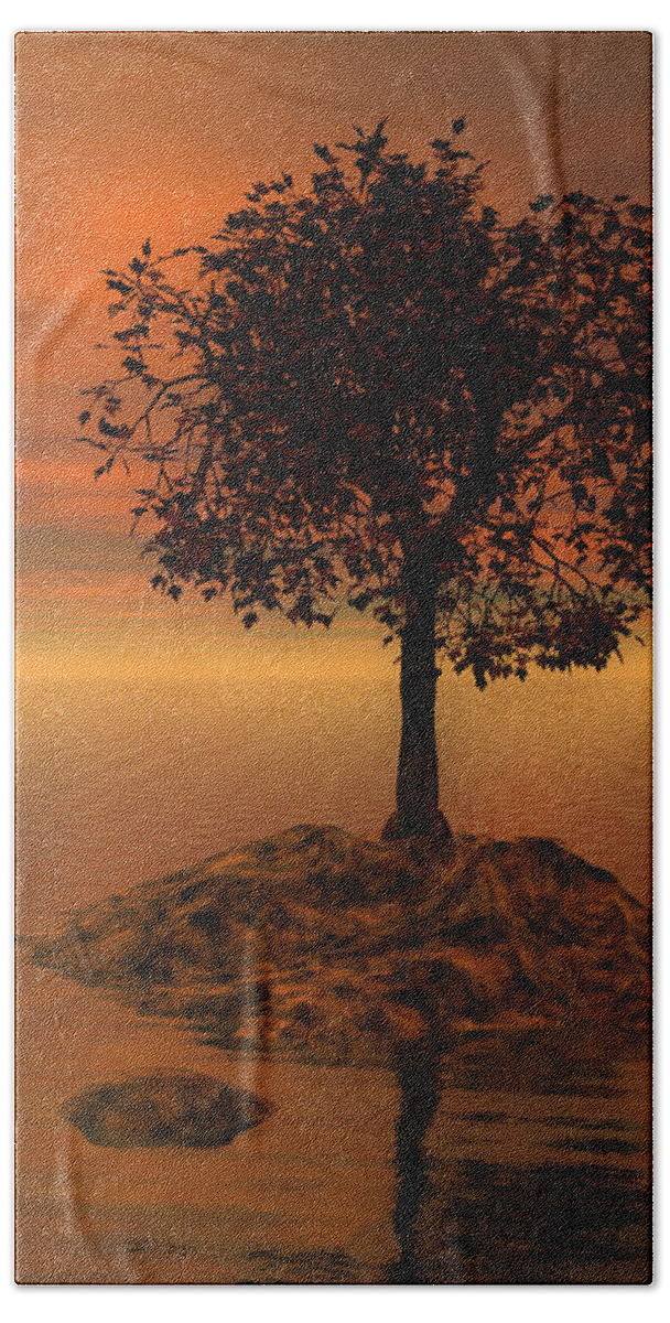 Tree Hand Towel featuring the digital art Tree at Sunset by Judi Suni Hall