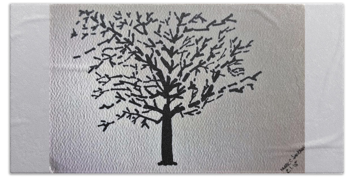 Tree In A Snow Storm Bath Towel featuring the painting Tree in a Snow Storm by Mark C Jackson