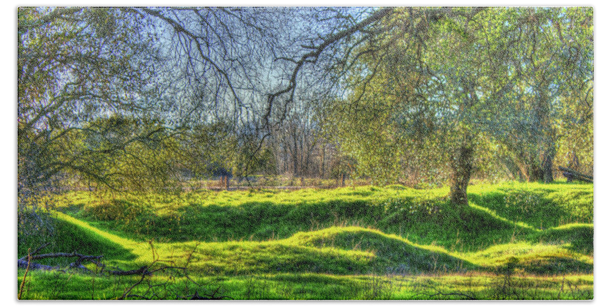 Hdr Hand Towel featuring the photograph Tree Lined Meadow by Randy Wehner