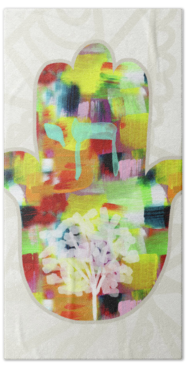 Hamsa Hand Towel featuring the painting Tree of Life Hamsa- Art by Linda Woods by Linda Woods