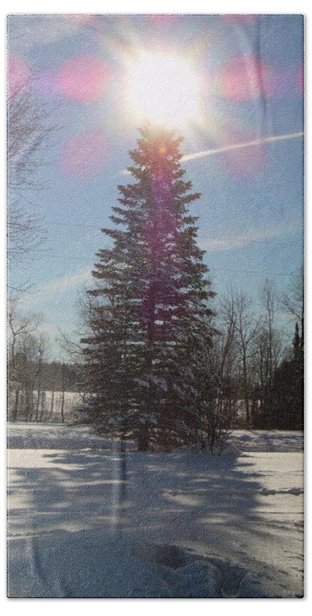 Sun Hand Towel featuring the photograph Tree Top Star by Kent Lorentzen