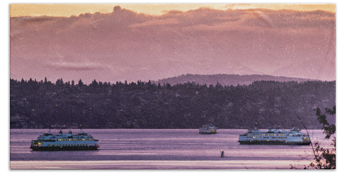 West Seattle Hand Towel featuring the photograph Triangle Ferry Run by E Faithe Lester