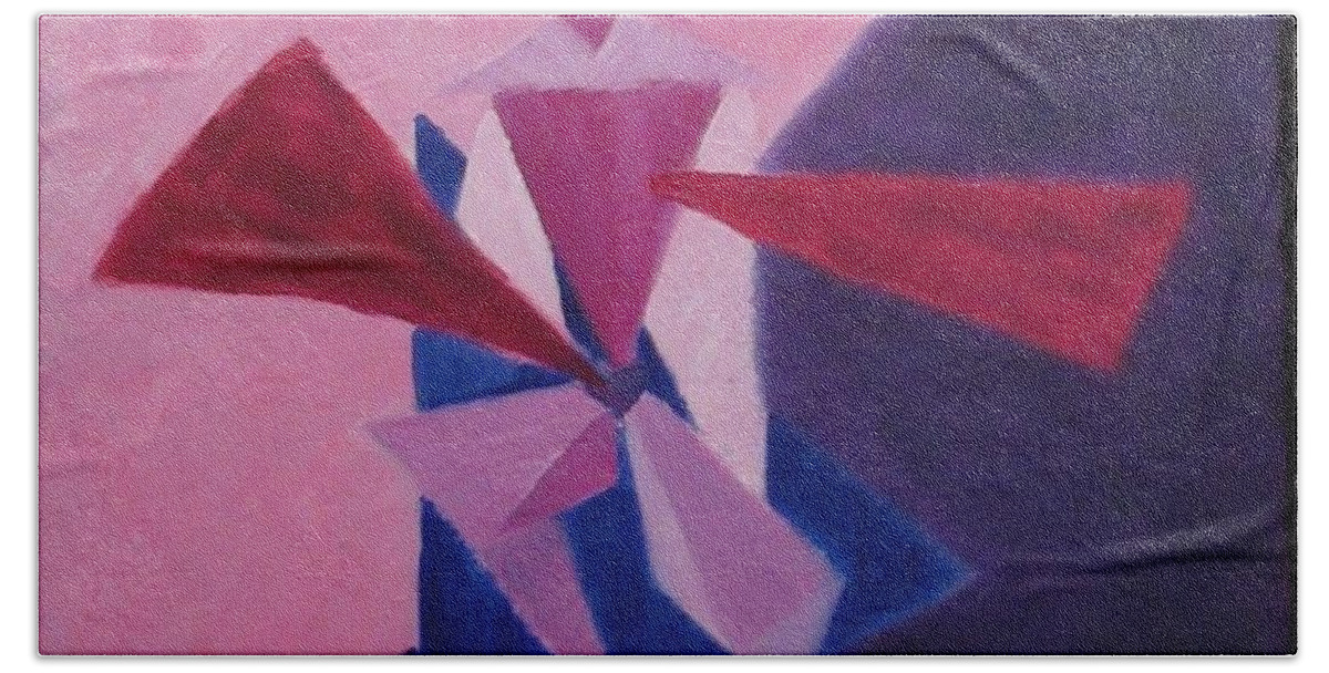 Abstract Hand Towel featuring the painting Triangles by Karen Francis