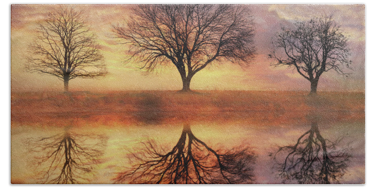 Tree Bath Towel featuring the mixed media Trio of Trees by Lori Deiter