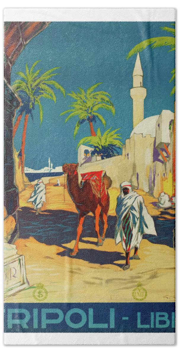 Tripoli Hand Towel featuring the painting Tripoli, Libya, city, Baudouin with his camel by Long Shot