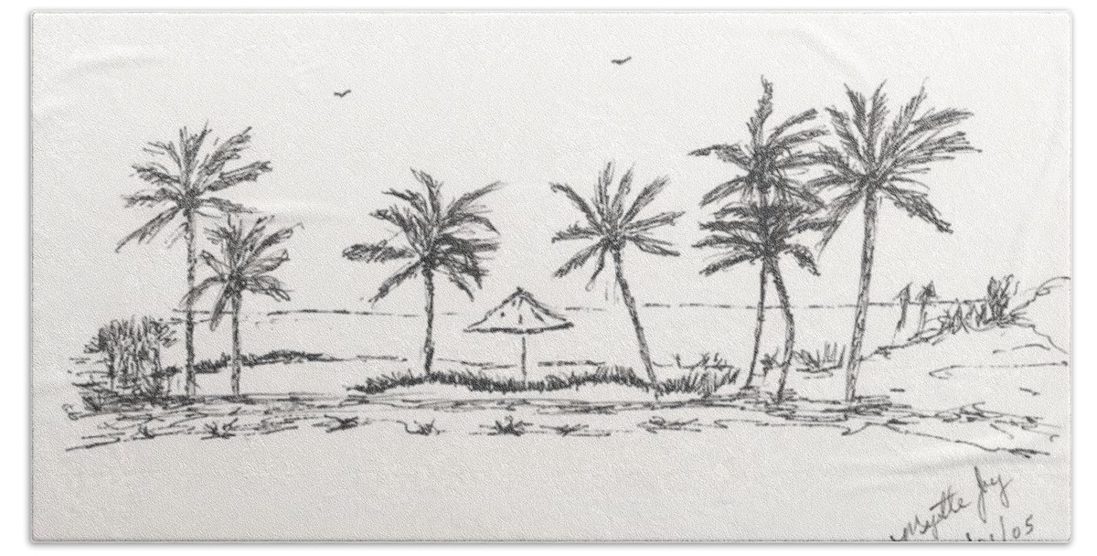 Drawing Bath Towel featuring the painting Tropical Beach II by Myrtle Joy