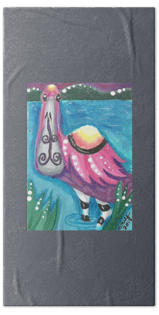 Roseate Spoonbill Hand Towel featuring the painting Tropical Bird by Monica Resinger