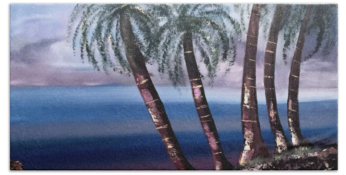 Landscape Bath Towel featuring the painting Tropical Colours by Donna Painter