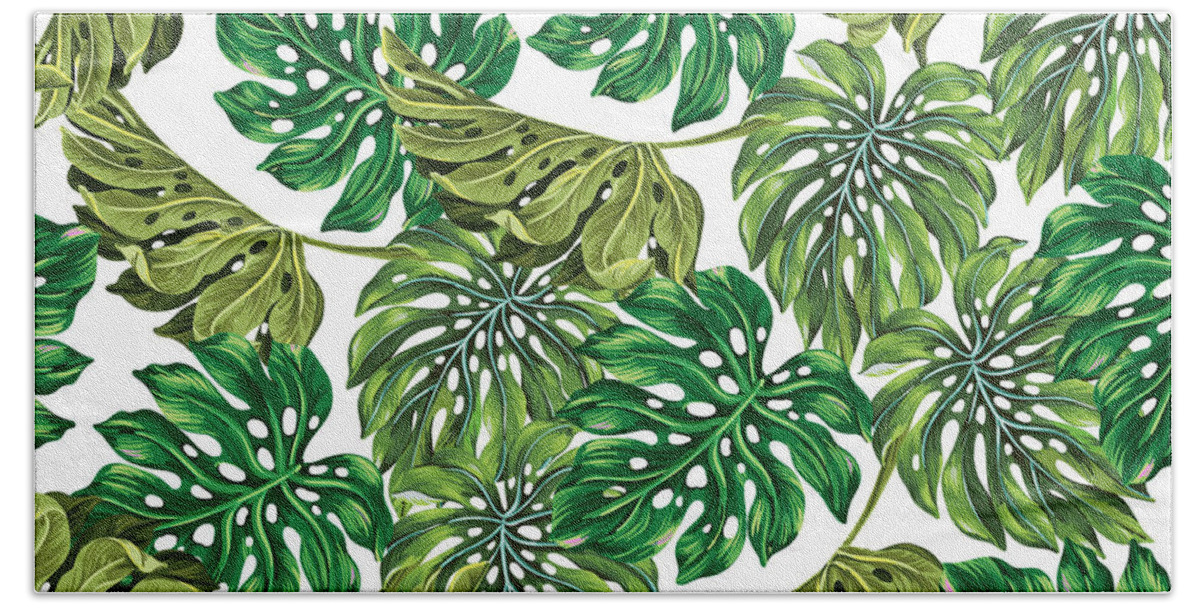 Tropical Leaves Hand Towel featuring the digital art Tropical Haven by Mark Ashkenazi