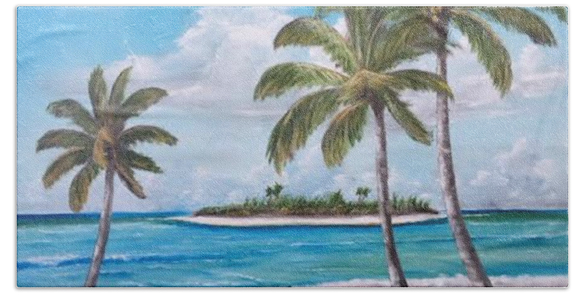 Tropical Island Hand Towel featuring the painting Tropical Island by Lloyd Dobson