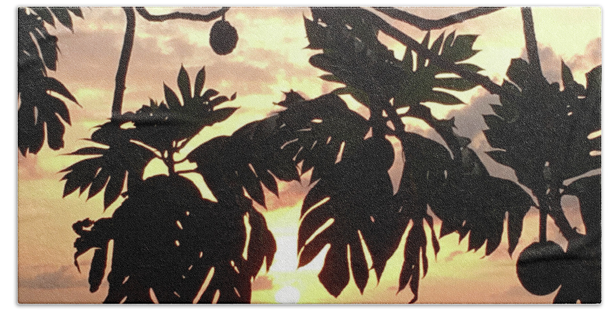 Sunsets Bath Towel featuring the photograph Tropical Sunset Silhouette by Karen Nicholson