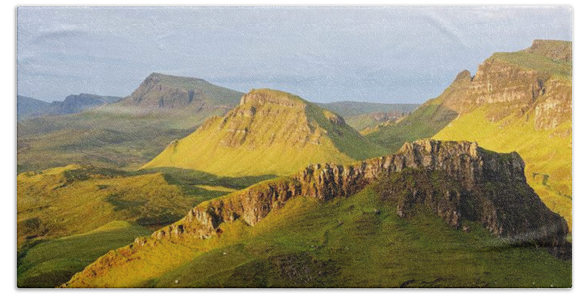 Isle Of Skye Hand Towel featuring the photograph Trotternish Summer morning Panorama by Stephen Taylor