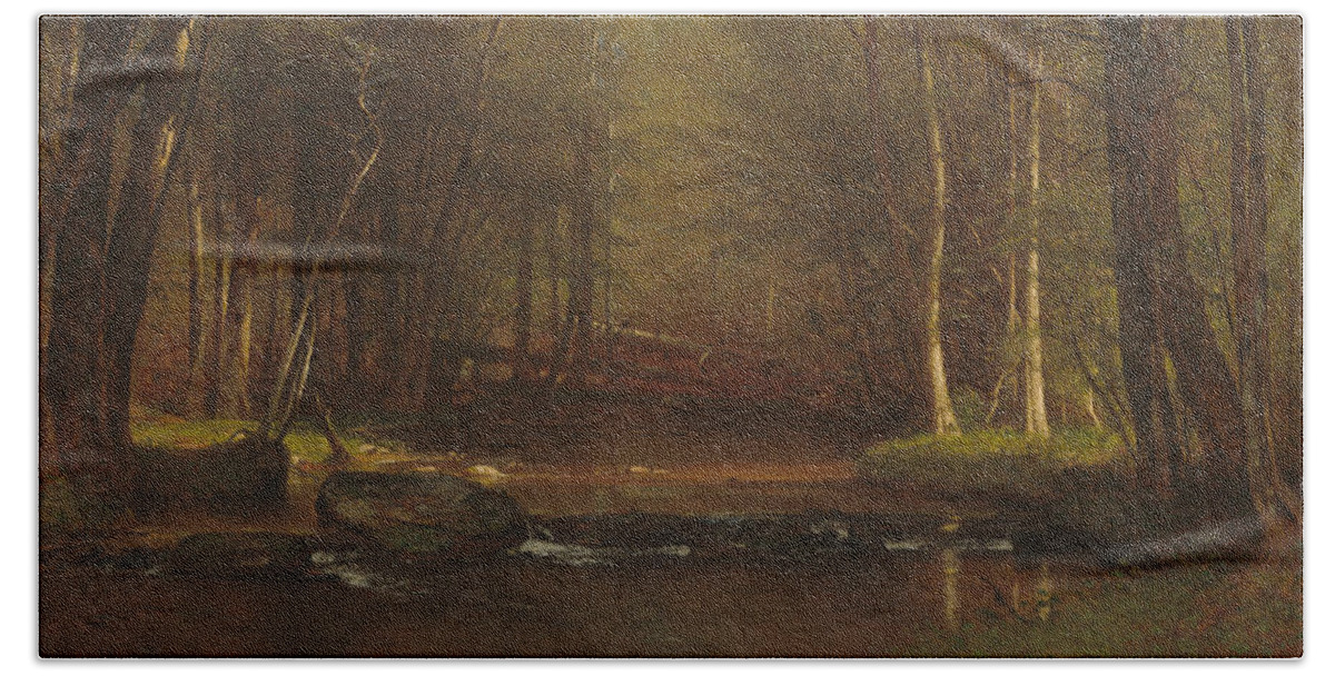 American Art Bath Towel featuring the painting Trout Brook in the Catskills by Worthington Whittredge