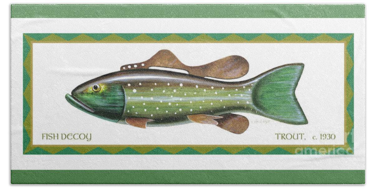 Jq Licensing Bath Towel featuring the painting Trout Ice Fishing Decoy by Jon Q Wright