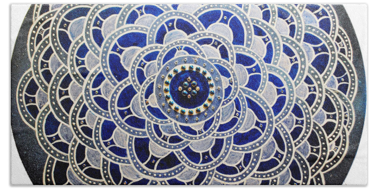 Sacred Circles Bath Towel featuring the painting True Blue by Patricia Arroyo