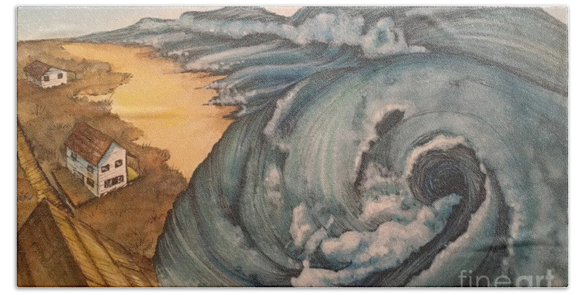 Tsunami Hand Towel featuring the painting Tsunami by Mastiff Studios