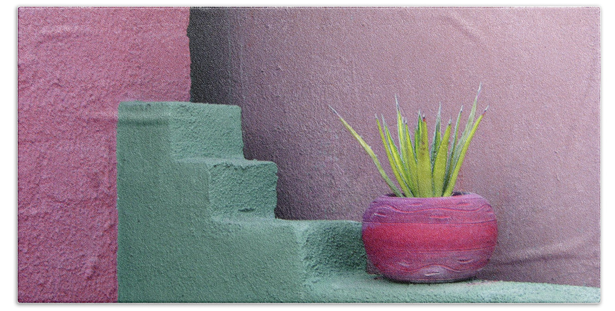 Design Bath Towel featuring the photograph Tubac Pot and Cactus by Jerry Griffin