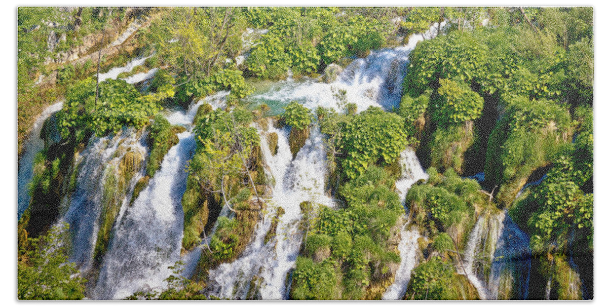 Croatia Bath Towel featuring the photograph Tufa waterfalls of Plitvice lakes national park by Brch Photography