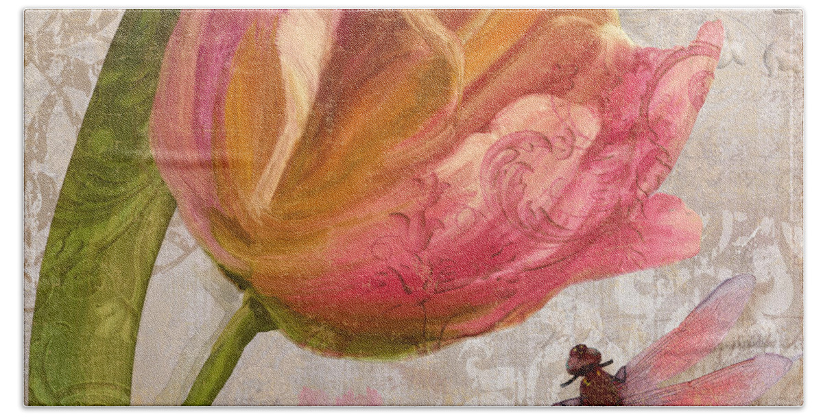 Tulip Bath Towel featuring the painting Tulip Tempest I by Mindy Sommers