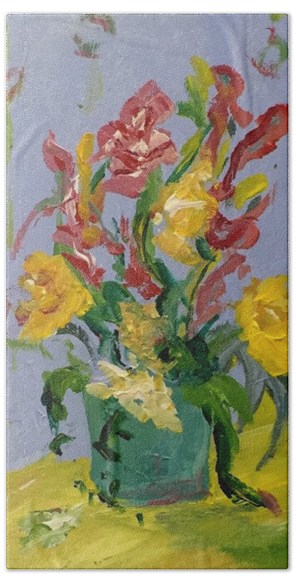 Still Life Bath Towel featuring the painting Tulips by Alida M Haslett