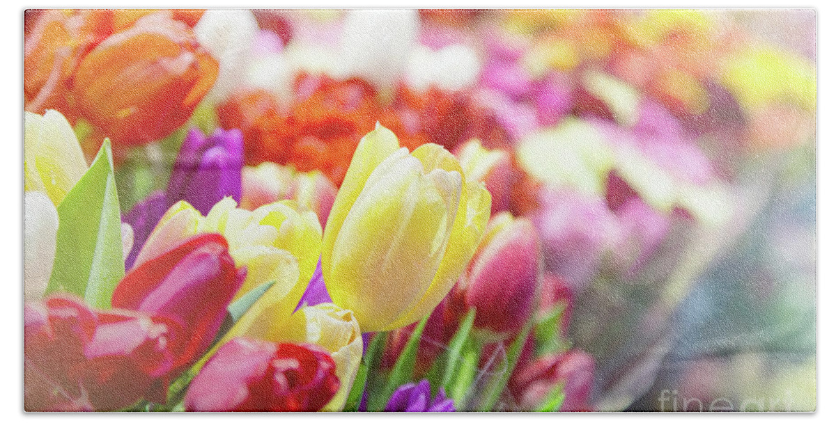 Market Bath Towel featuring the photograph Tulips at a flower market by Jane Rix