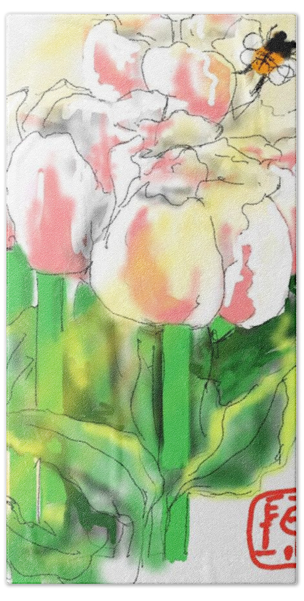 Flowers. Bouquet.tulips. Bath Towel featuring the digital art Tulips bouquet by Debbi Saccomanno Chan