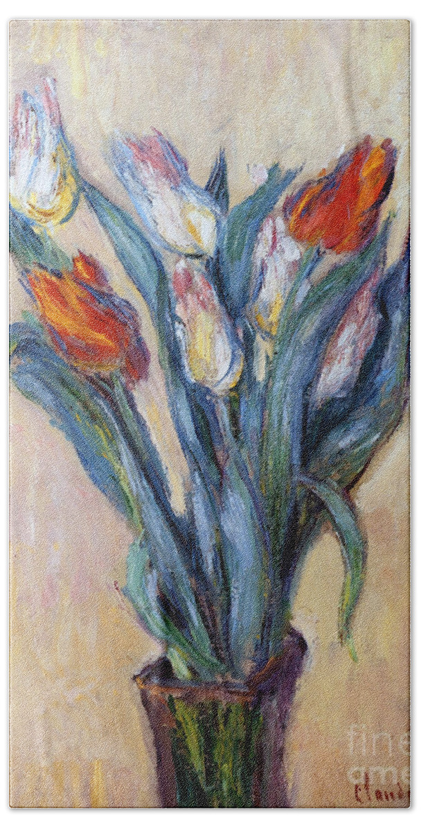 Tulips Bath Sheet featuring the painting Tulips by Claude Monet