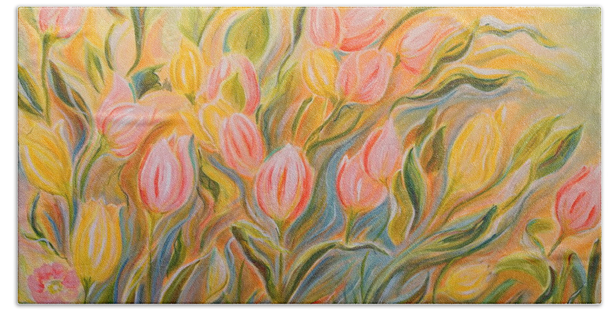 Floral Bath Towel featuring the painting Tulips by Theresa Marie Johnson