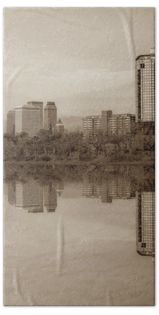 America Hand Towel featuring the photograph Tulsa Oklahoma Downtown Skyline and Skyscrapers - Sepia by Gregory Ballos