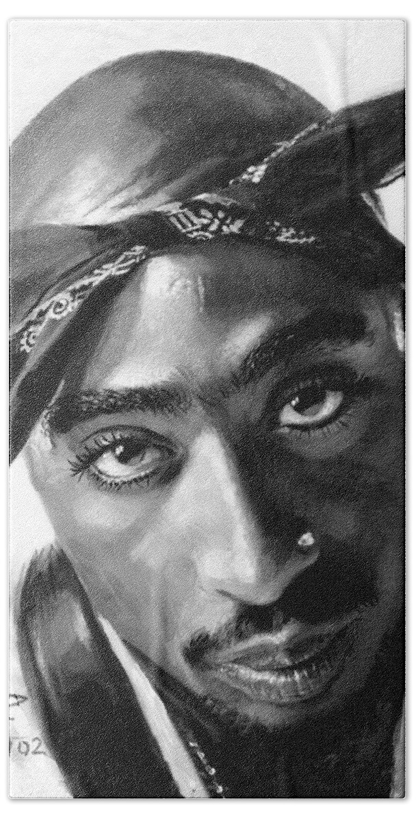 #faatoppicks Hand Towel featuring the painting Tupac Shakur by Ylli Haruni