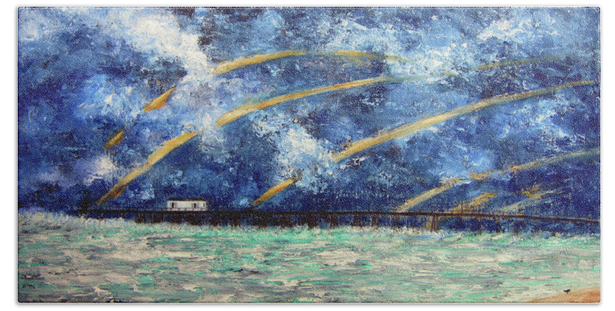Belmar Nj Bath Towel featuring the painting Turbulence at NJ Shore by Leonardo Ruggieri