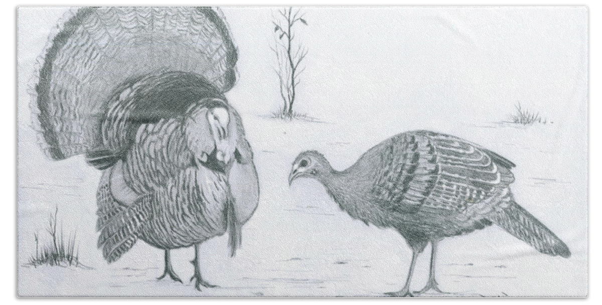 Graphite Bath Sheet featuring the drawing Turkey Sketch by Mary Tuomi
