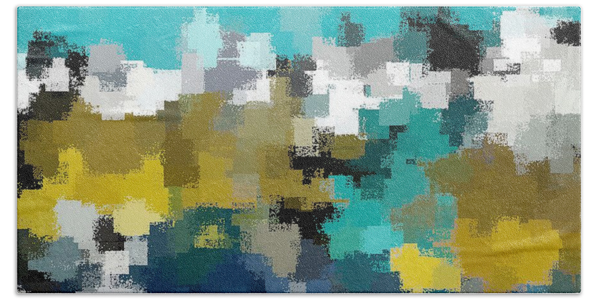 Turquoise Hand Towel featuring the digital art Turquoise and Gold by David Manlove