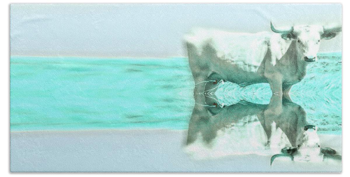 Turquoise Bath Towel featuring the photograph Turquoise and Steer by Amanda Smith