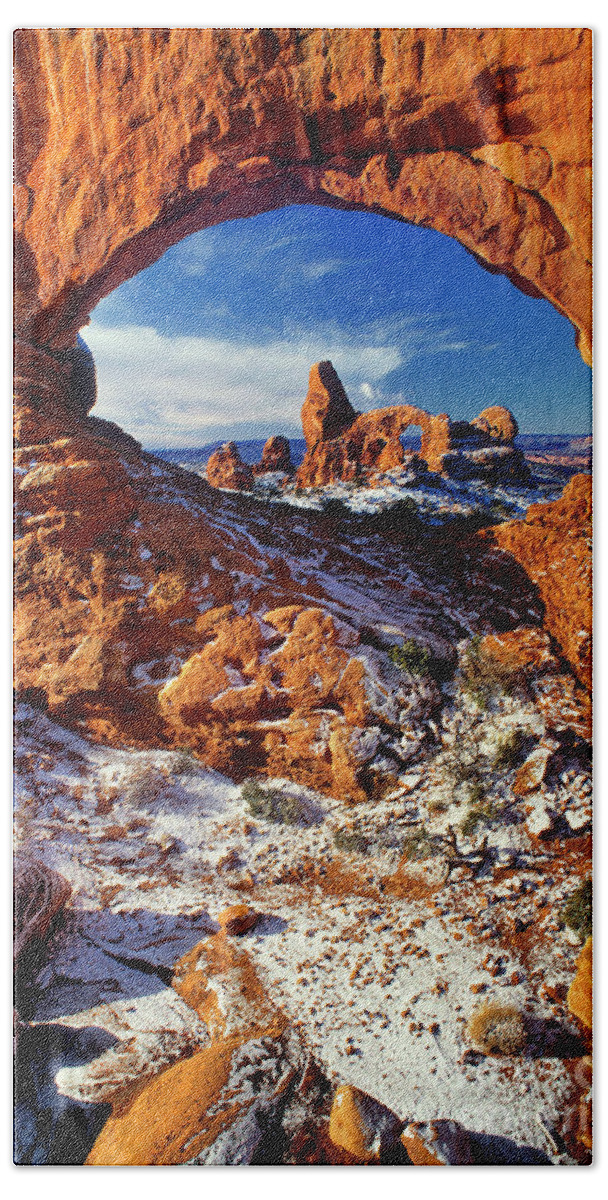 North America Hand Towel featuring the photograph Turret Arch through North Window Arches National Park Utah by Dave Welling
