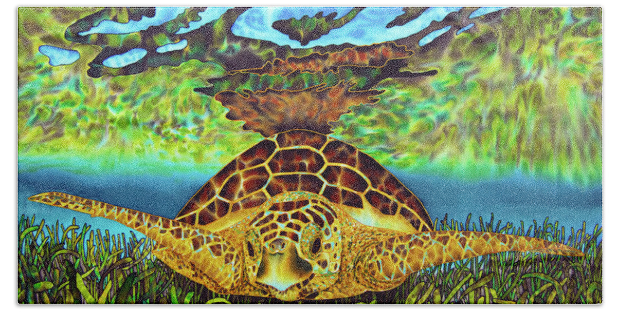 Sea Turtle Bath Towel featuring the painting Turtle Grass by Daniel Jean-Baptiste