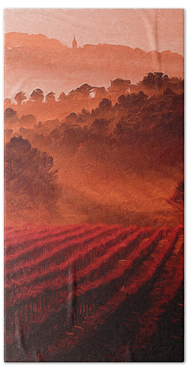 Tuscany Landscape Hand Towel featuring the painting Tuscany, Heaven on Earth by AM FineArtPrints