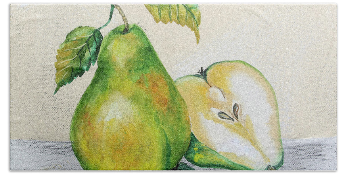 Pears Bath Towel featuring the painting Tutti Fruiti Pears 2 by Jean Plout
