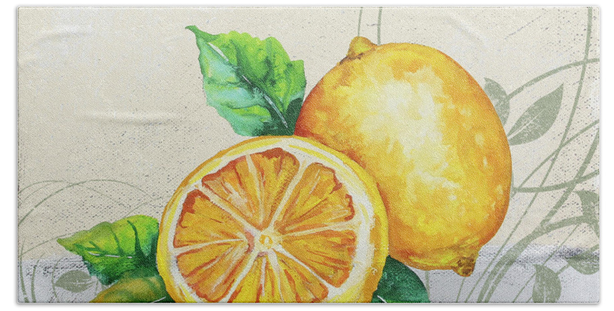 Lemon Bath Towel featuring the painting Tutti Fruiti Lemons by Jean Plout