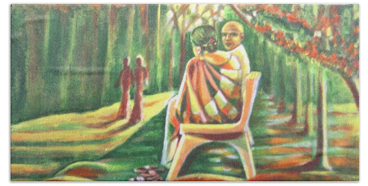 Twilight Hand Towel featuring the painting Twilight years by Usha Shantharam
