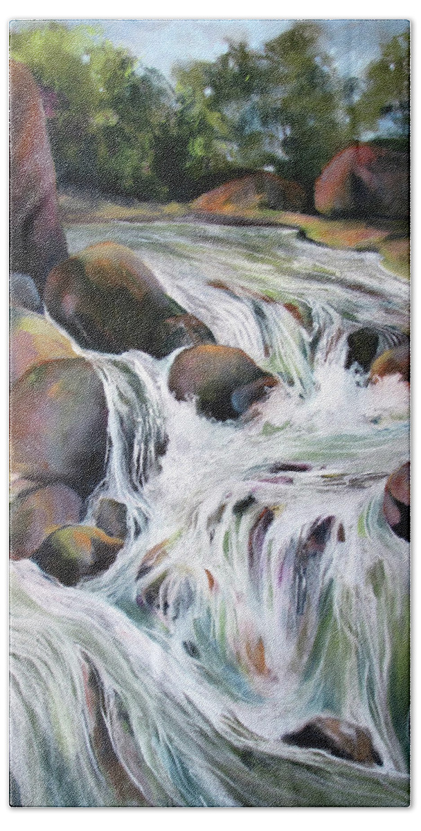 Water Hand Towel featuring the painting Twin Falls by Rae Andrews