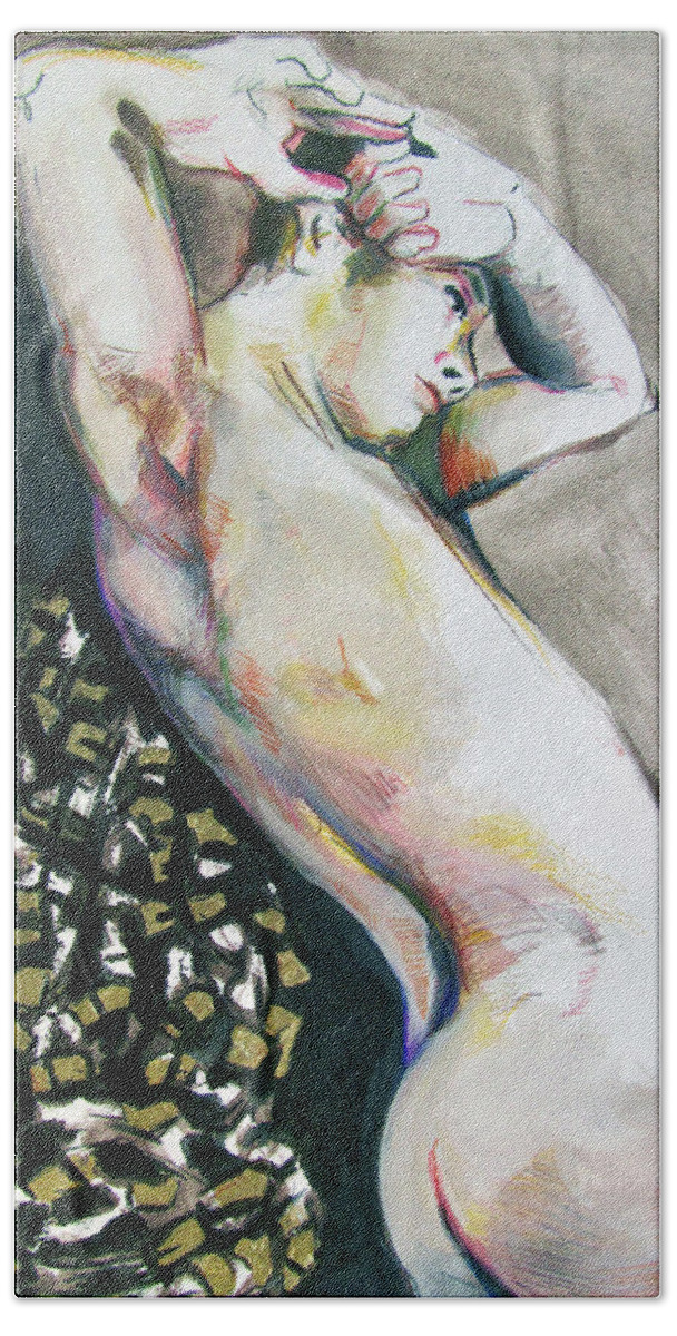 Figure Model Hand Towel featuring the painting Twisting Towards the Light by Rene Capone