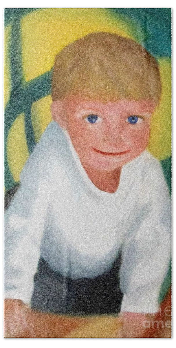 Boy Hand Towel featuring the painting Two and a half by Patricia Cleasby