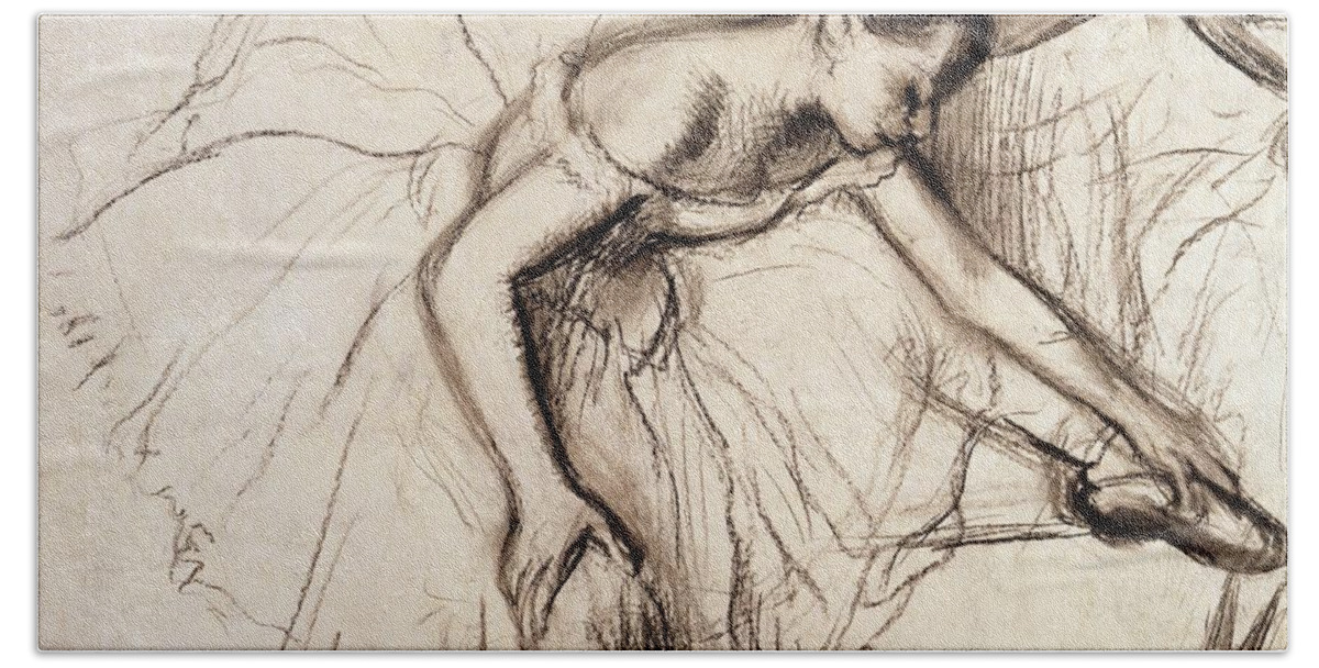 Degas Hand Towel featuring the drawing Two Dancers Resting by Edgar Degas