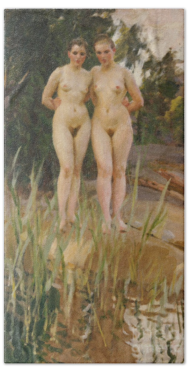 Nude Bath Towel featuring the painting Two Friends by Anders Leonard Zorn