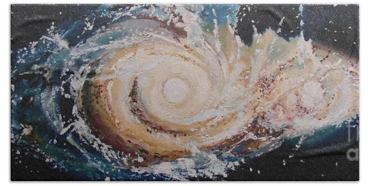 Galaxies Bath Towel featuring the painting Two Galaxies Colliding by Laara WilliamSen