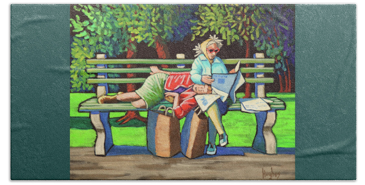 Figure Bath Towel featuring the painting Two Ladies on Bench by Kevin Hughes